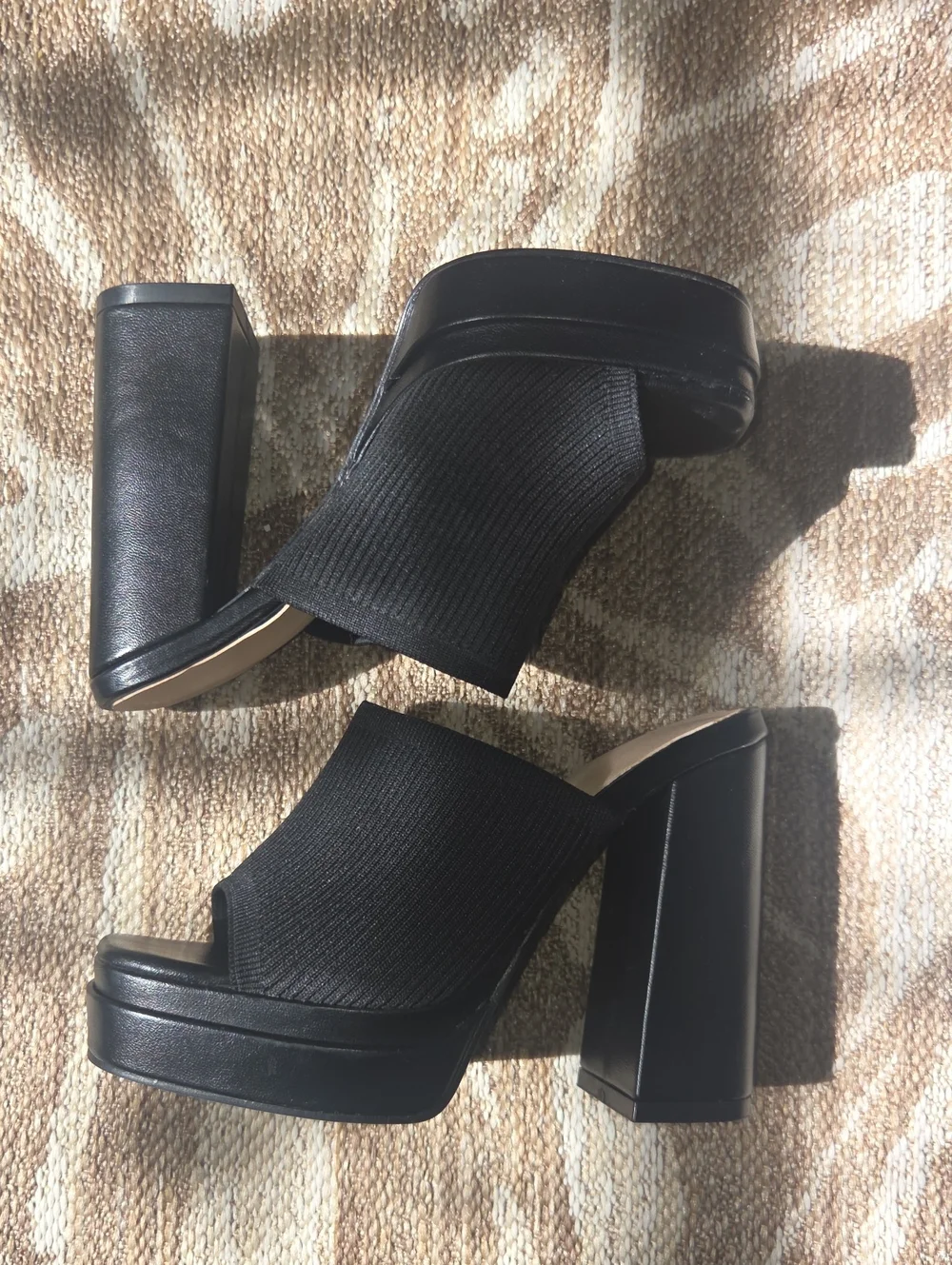 Black Platform Block Heel Slide Sandals